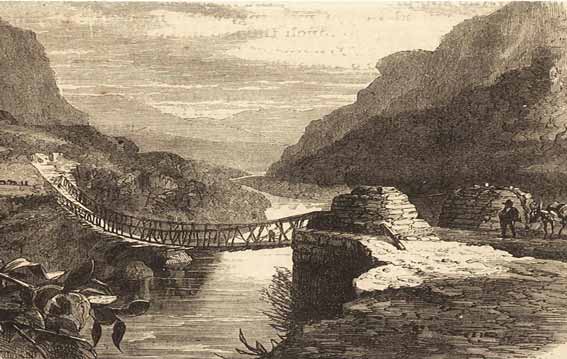 Puente Colgante Inca, Río Pampas | Ilustración Ephraim George Squier (1877).